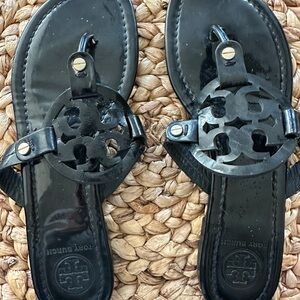 Tory Burch Glossy Black Thong Sandals